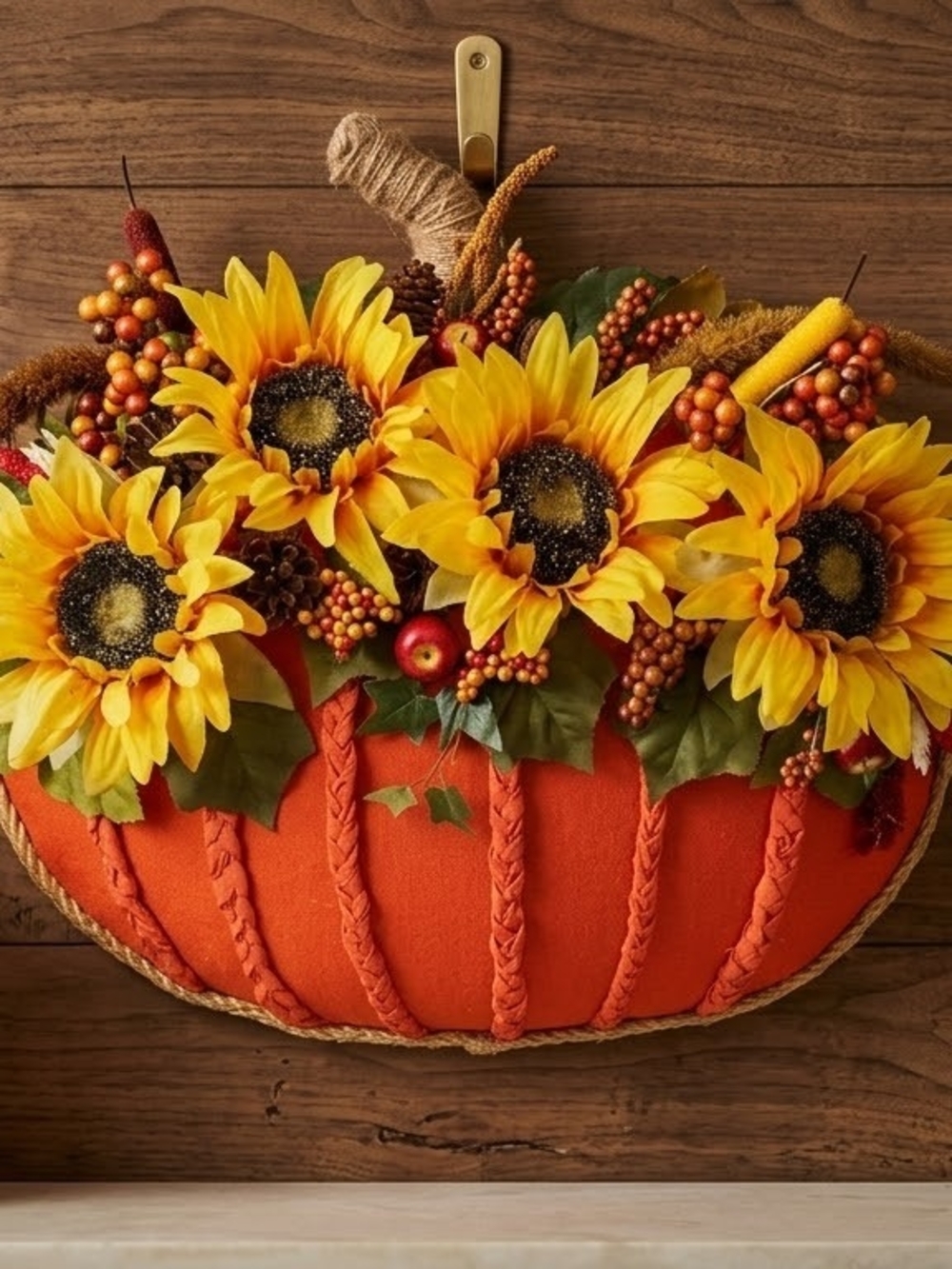 Fall Pumpkin Sunflower Wall Hanging Wreath / Door Decor